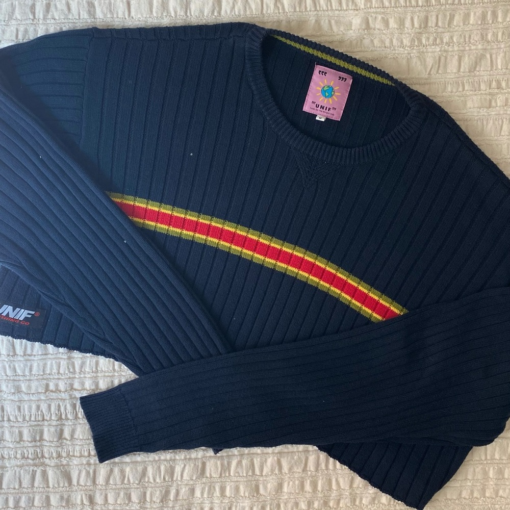 UNIF Black Sweater with Red and Yellow Stripe